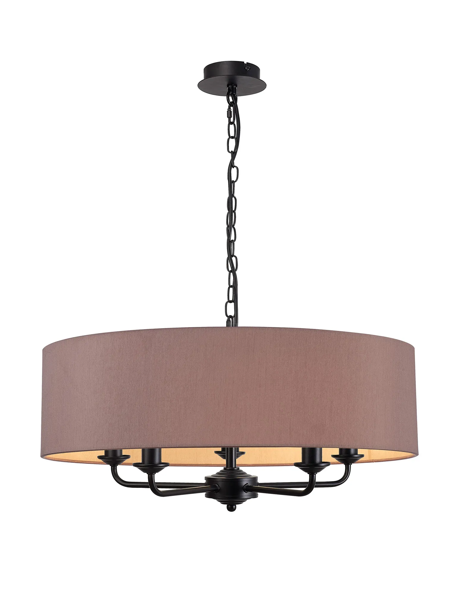 DK1023  Banyan 60cm 5 Light Pendant Matt Black, Taupe/Halo Gold